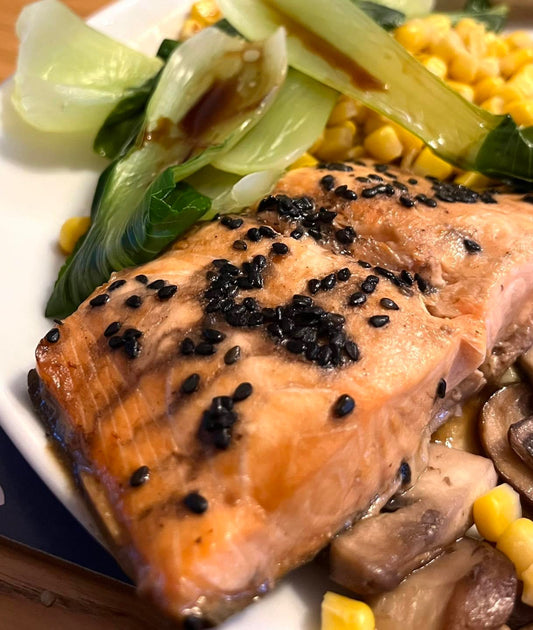 Black Garlic, Honey & Soy Salmon